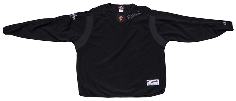 2002 Barry Bonds Game Worn & Signed World Series Fleece Pullover (Bonds LOA)
